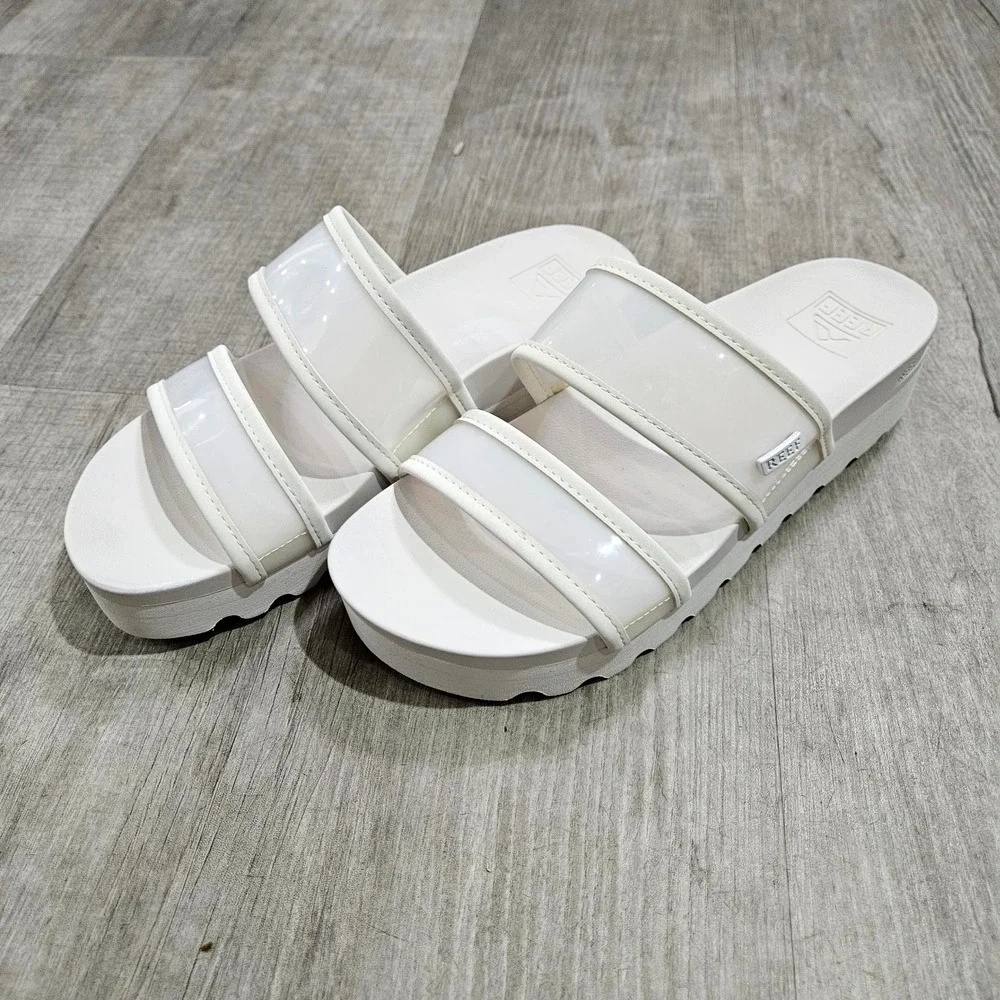 Reef Water Vista Higher Sandals Womens 8 White Platform Chunky Slide Beach Shoes